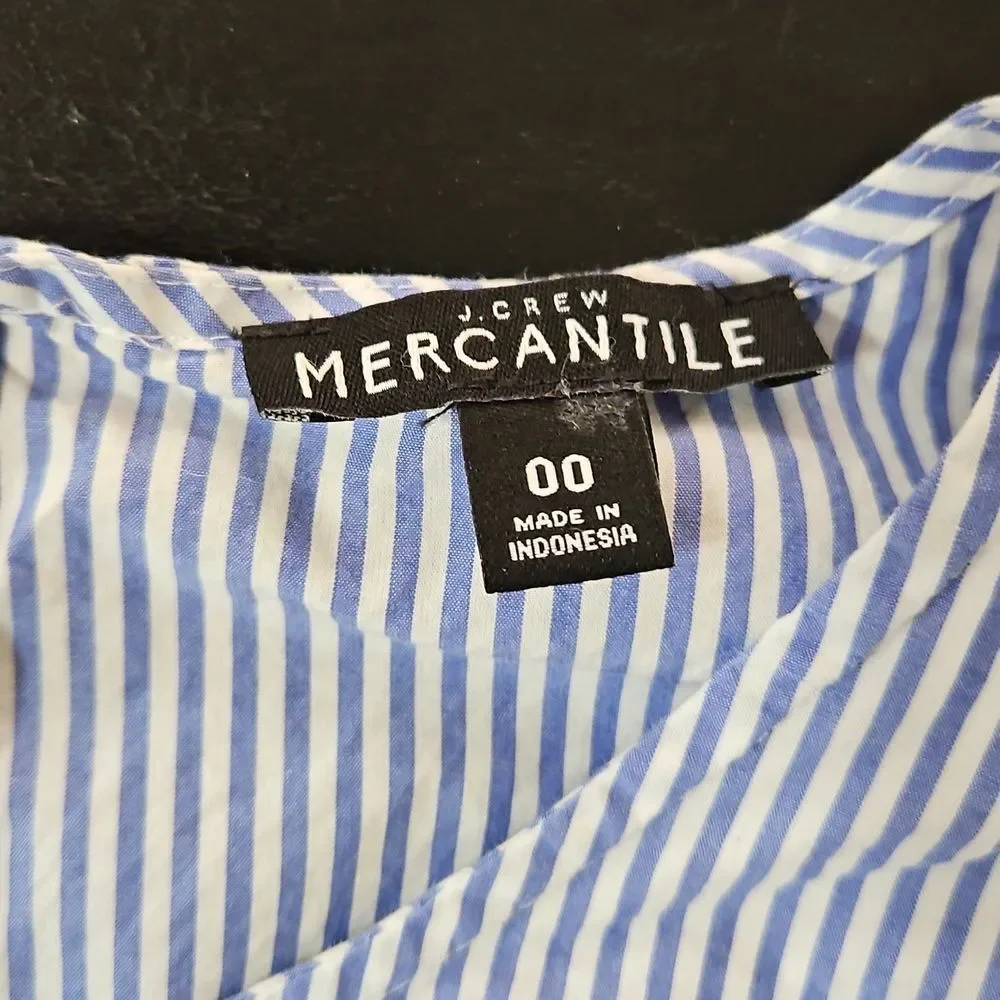 J. Crew Striped Ruffle Flutter Sleeve Blouse Blue White 00 Coastal Preppy Cotton